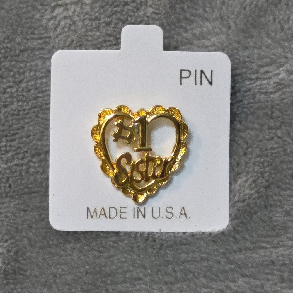 Vintage 1980's # 1 Sister Brass Mothers Day Birthday Gift Lapel Hat Pin New NOS